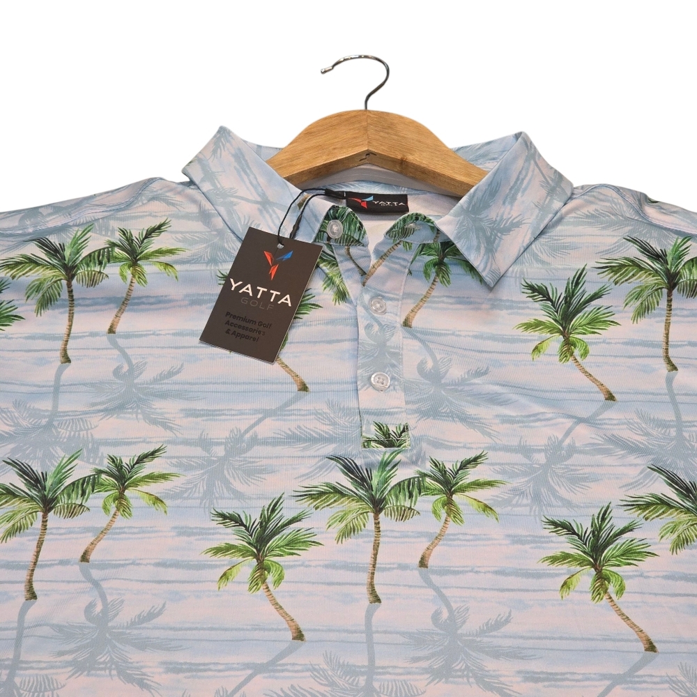 NWT Yatta Golf Makani Olu Olu Performance S/S Polo, Palm Tree AOP, Men's Sz 3XL - Picture 5 of 13